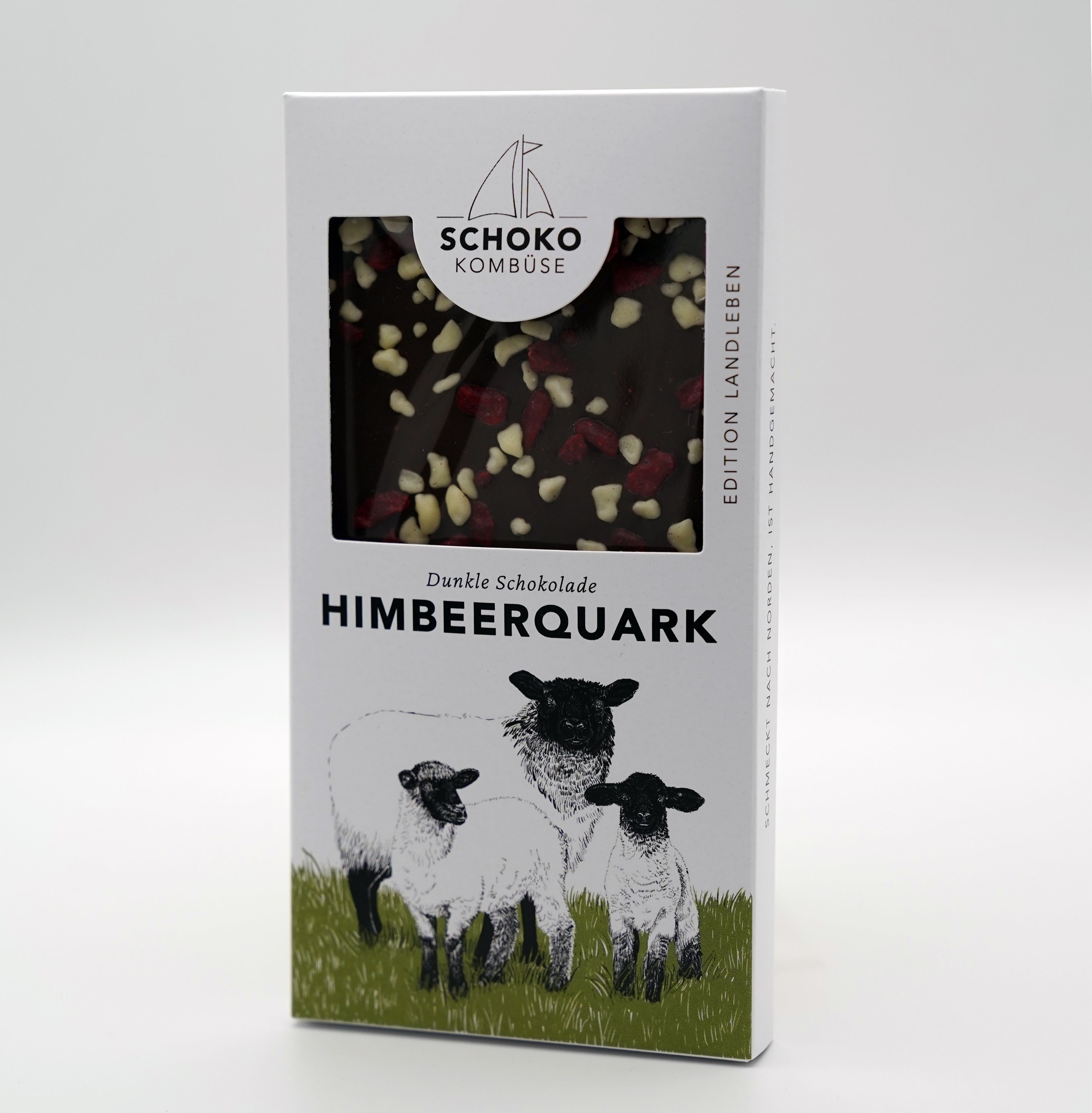 Himbeerquark - dunkle Schokolade mit Himbeeren und Quark - hangemacht ... Himbeerquark - dunkle Schokolade mit Himbeeren und Quark - hangemacht ...